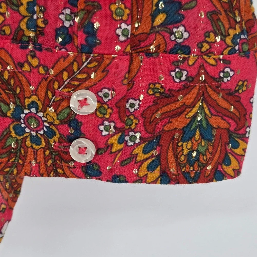 Talbots Petite Medium Pink Paisley Gold Metallic Dot Button Down Shirt Whimsy